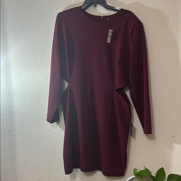 Express Deep Burgundy Long Sleeve Dress - Picture 2 of 3